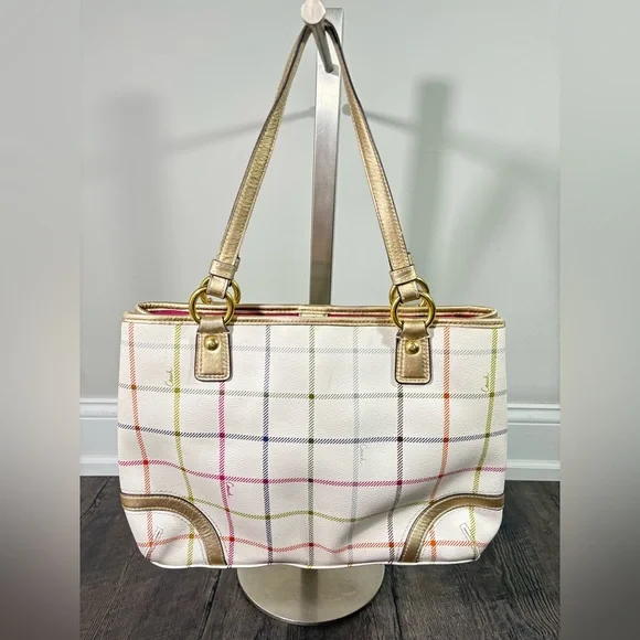 COACH Heritage Tattersall Signature Plaid Off-White Shoulder